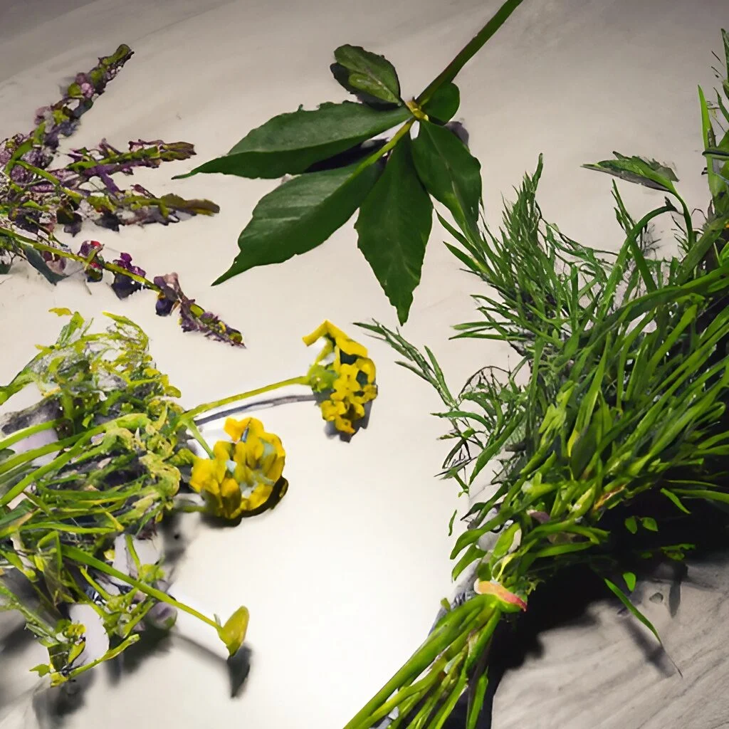 Kreuzallergie Kräuter Einige Käuter wie Ragweed auf dem Tisch