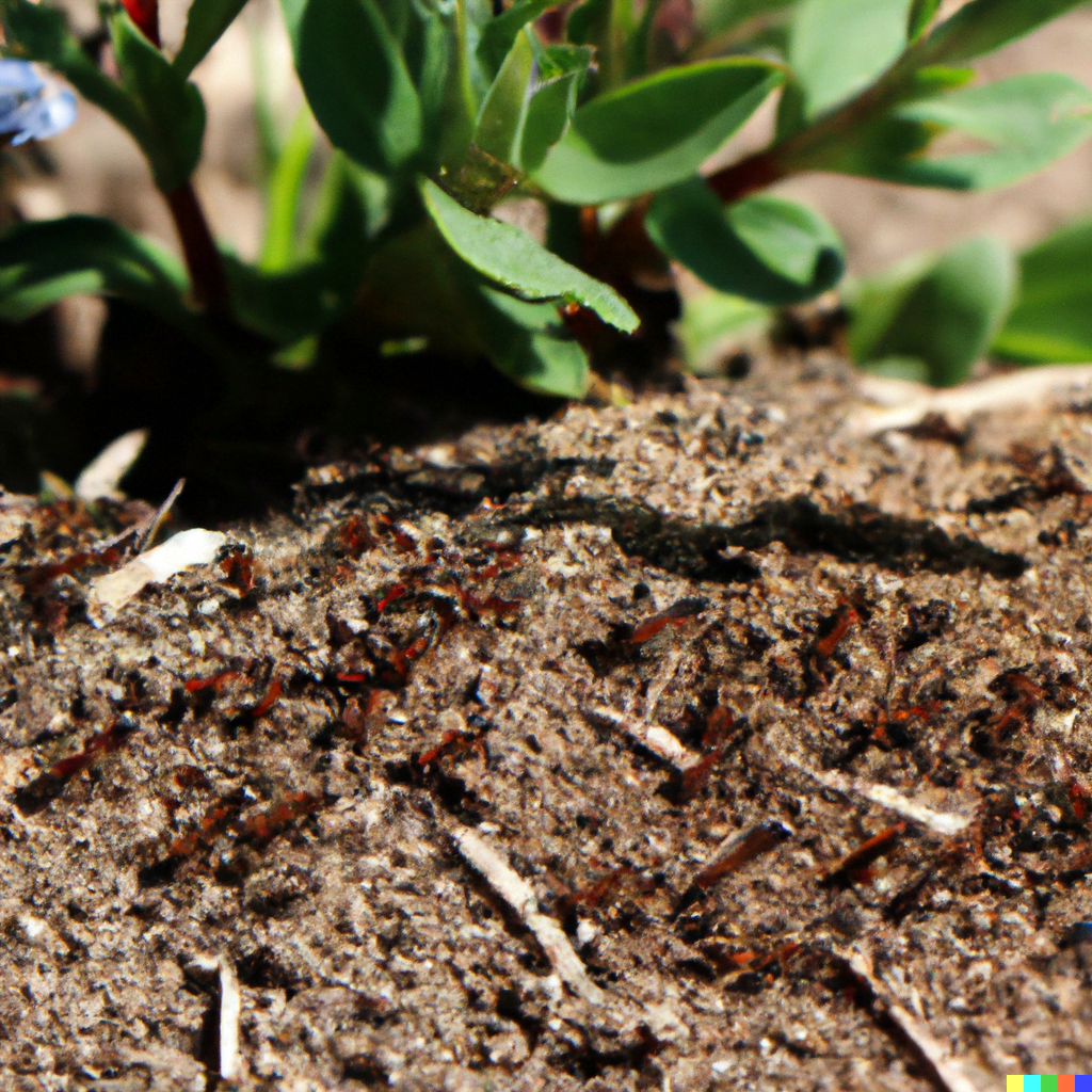 Nützlinge gegen Ameisen auf eine hellen sandboden vor einem blumenbeet im garten