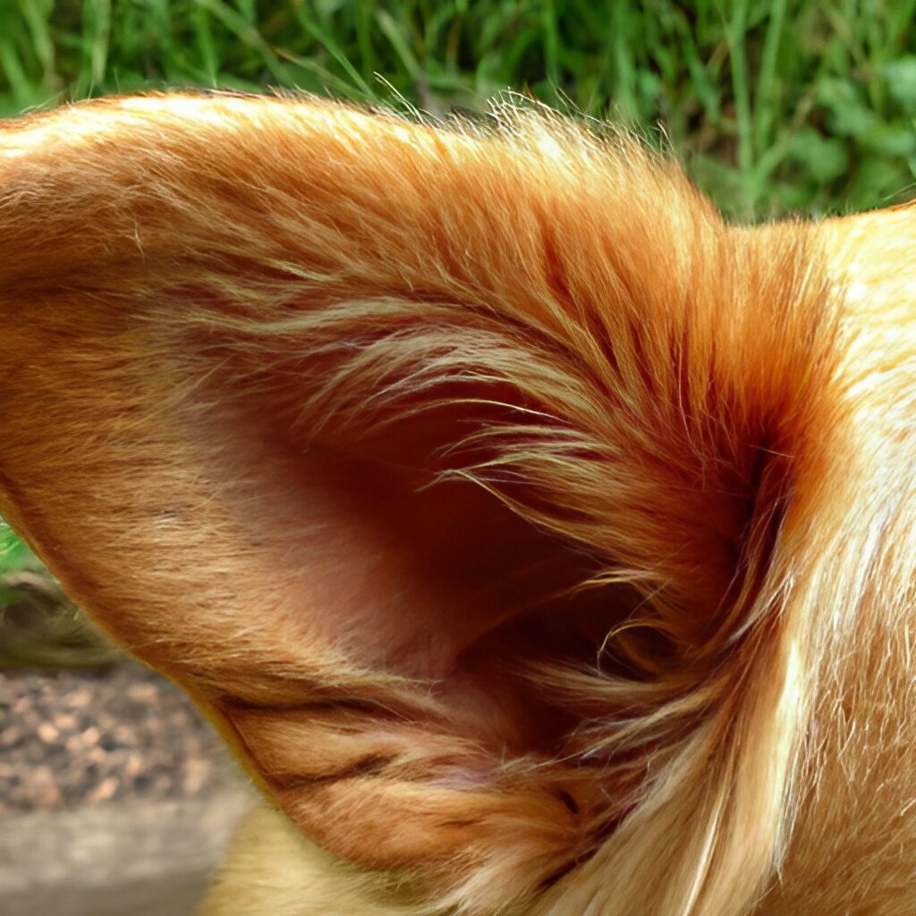 Ohrmilbe Hund Foto. Hier ein Bild von einem Ohr in dem keine Ohrmilben sind