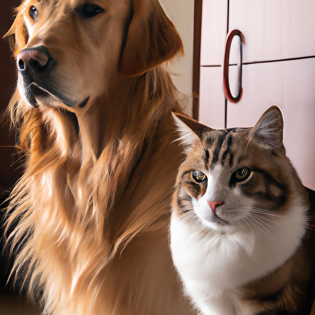 Ohrmilben Katze_und Ohrmilben Hund_beide Tiere sitzen nebeneinander in der Küche